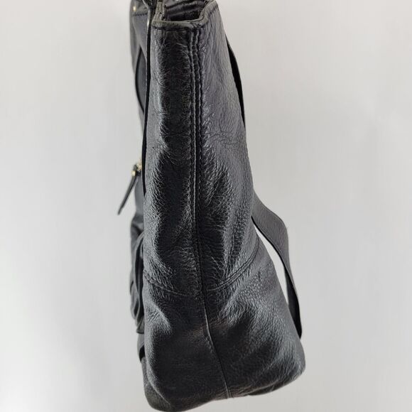 Michael Kors Black Leather Tote Bag Shoulder Bag Gold Tone Hardware 17x12x5.5 - Picture 7 of 14